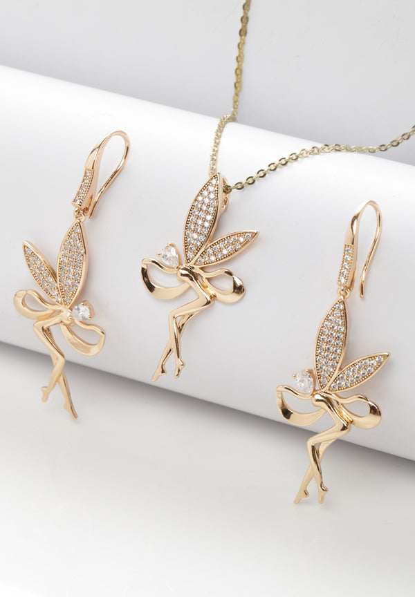 Conjunto de pendientes con colgante de ángel y circonita cúbica