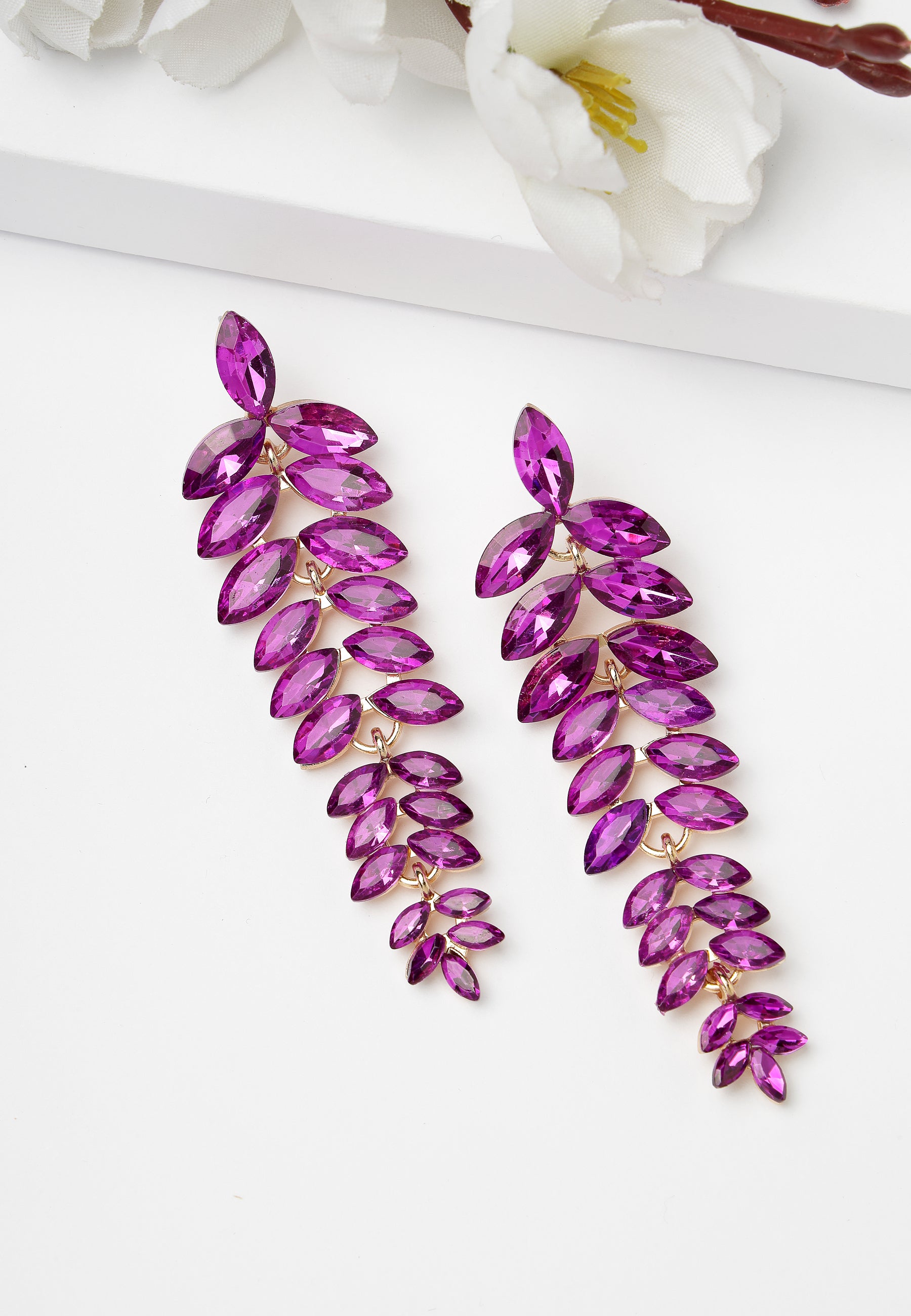 Multicolored Cascading Leaf-Shaped Drop Earrings