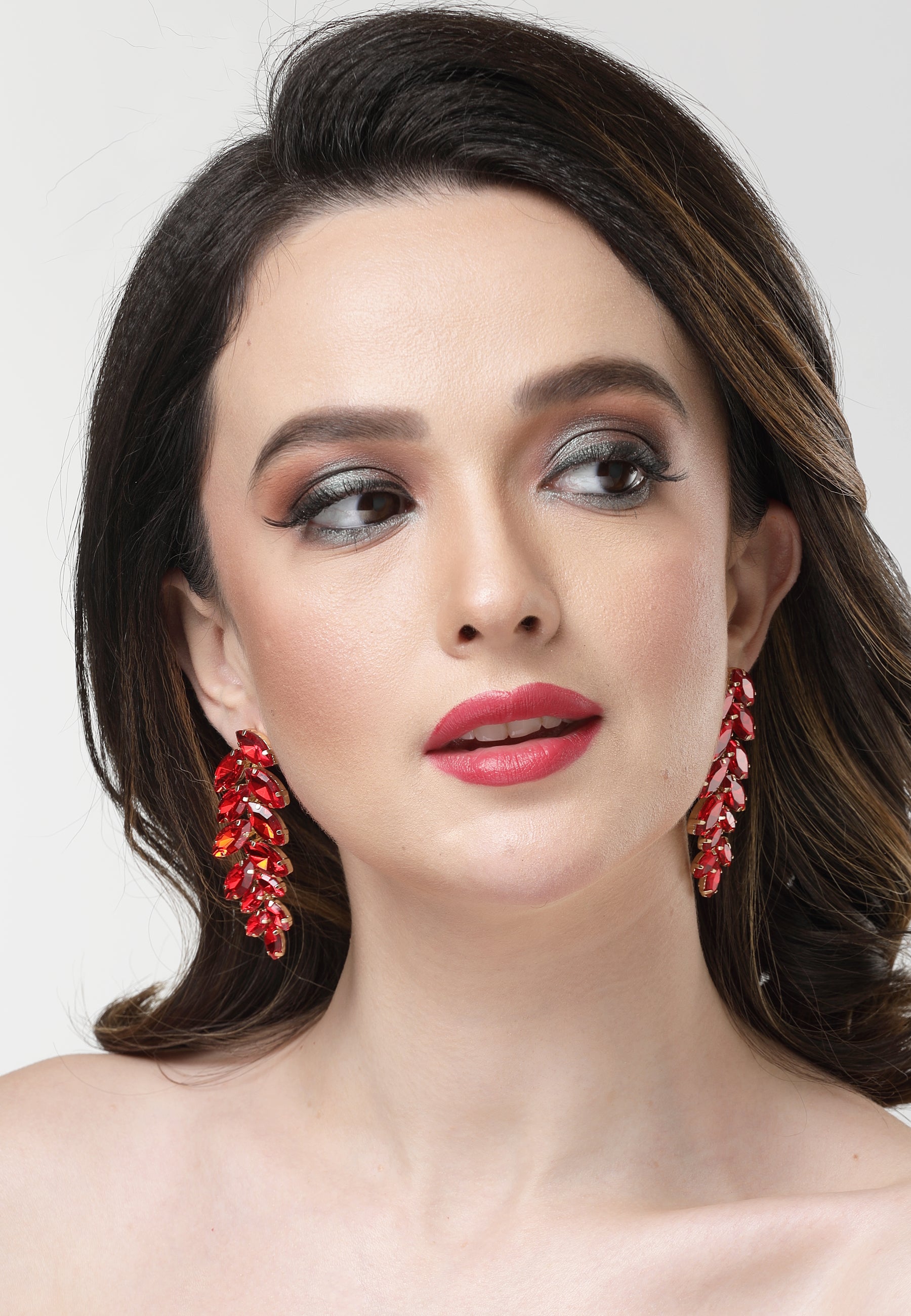 Red Leaf-Shaped Drop Earrings