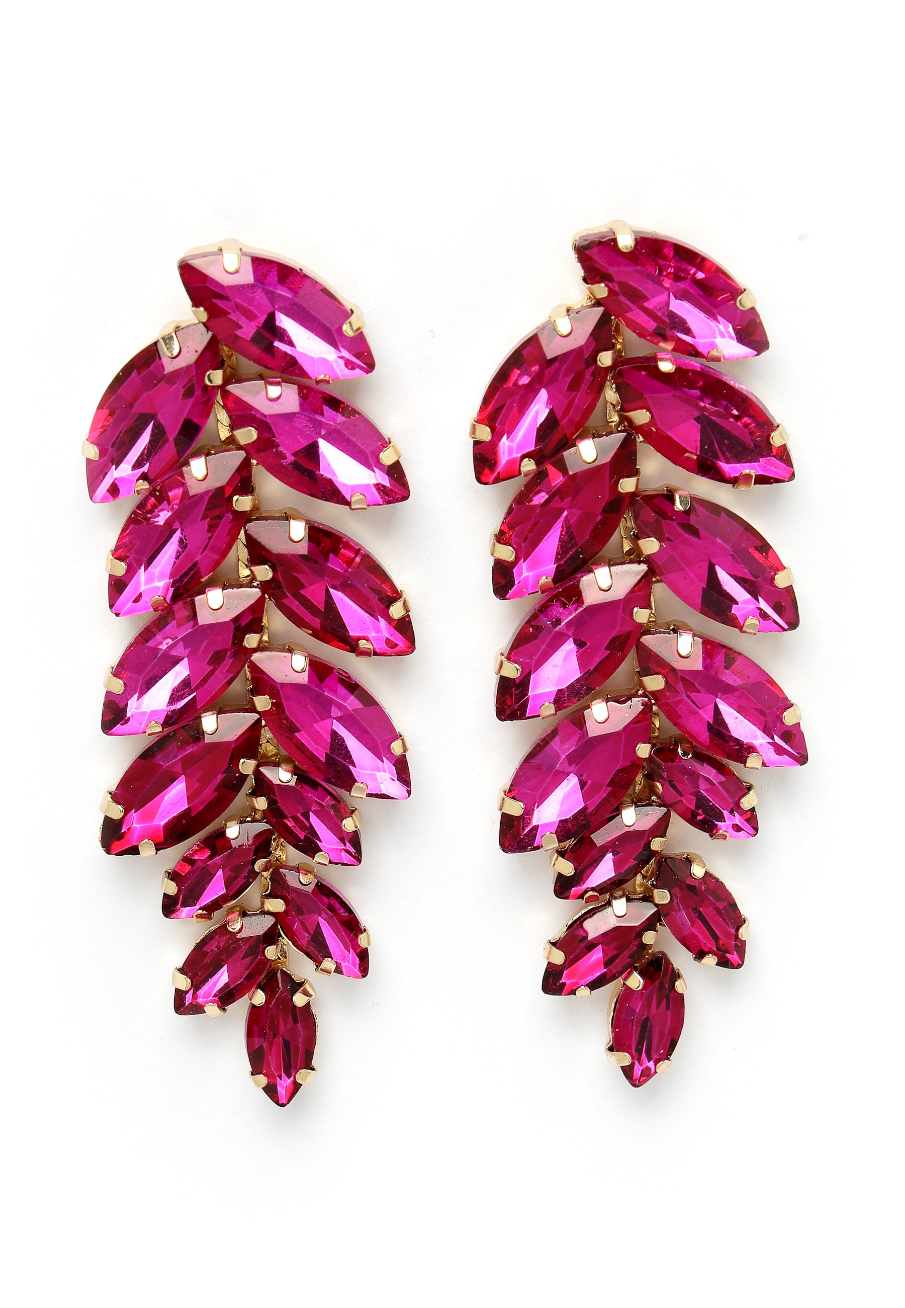 Boucles d'oreilles pendantes en forme de feuille rose foncé