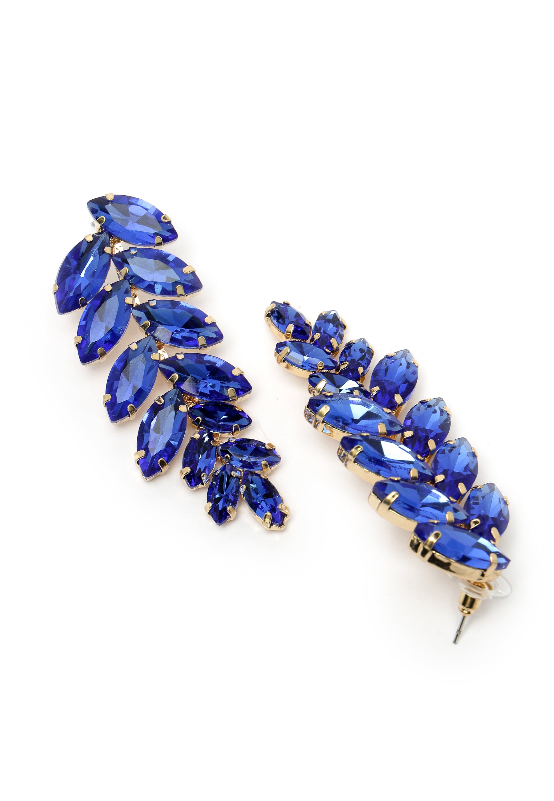 Dark Blue Leaf-Shaped Drop Earrings