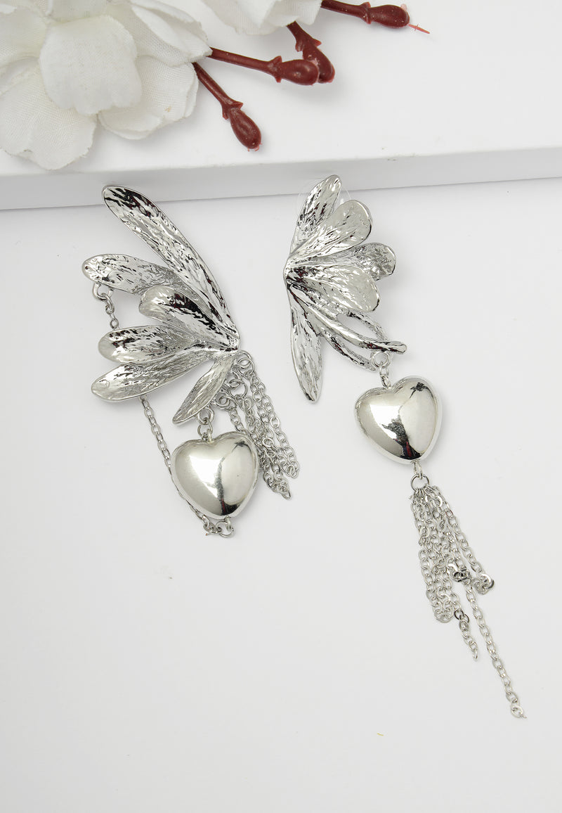 Mismatched Silver Butterfly Heart Earrings