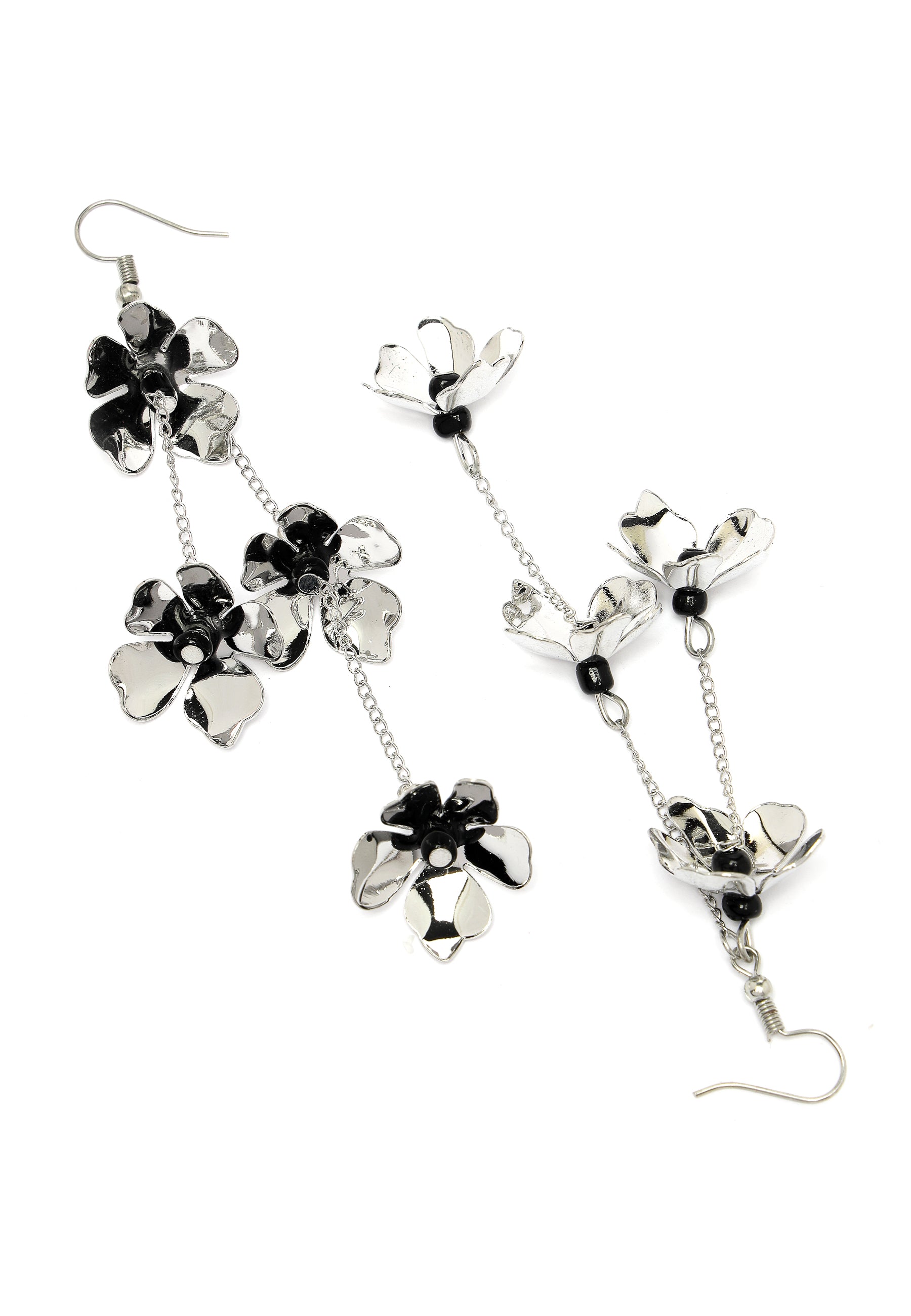 Gleaming Silver-Coloured Floral Dangle Earrings