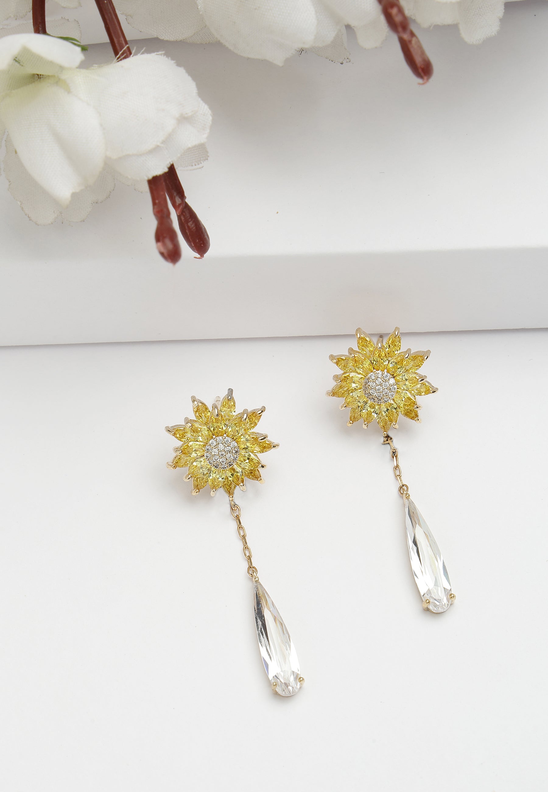 Boucles d'oreilles pendantes tournesol