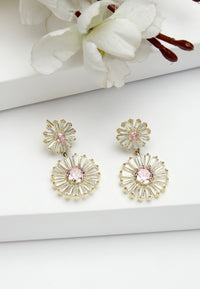 Boucles d'oreilles pendantes double marguerite