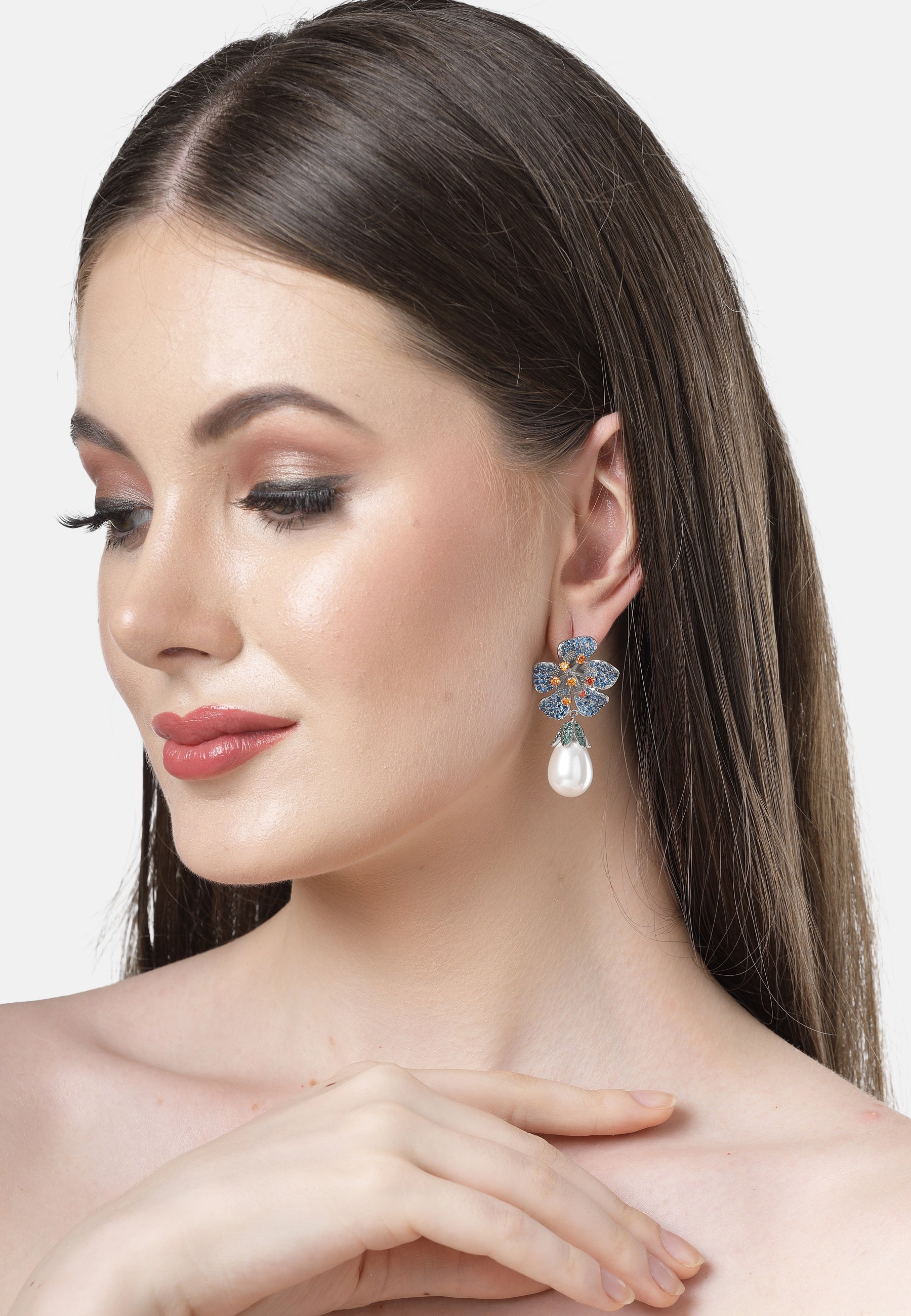 Zirconia Floral Drop Earrings