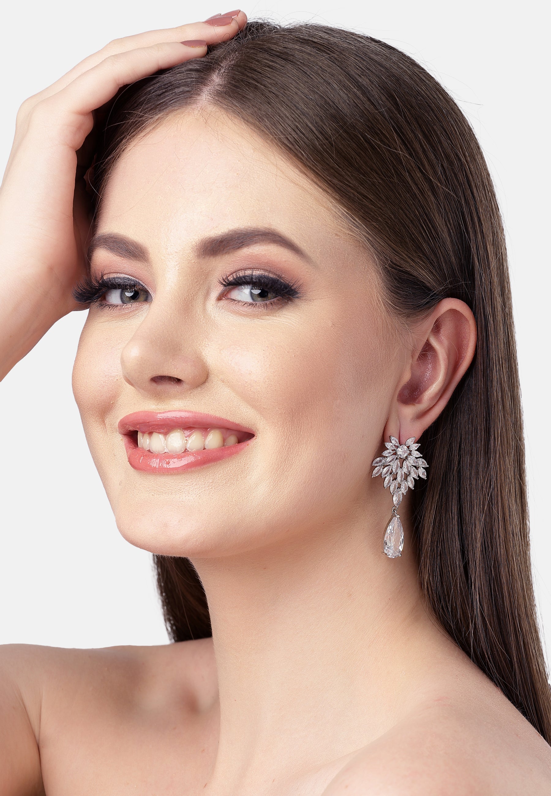 Elegant Zirconia Leafy Drop Earrings