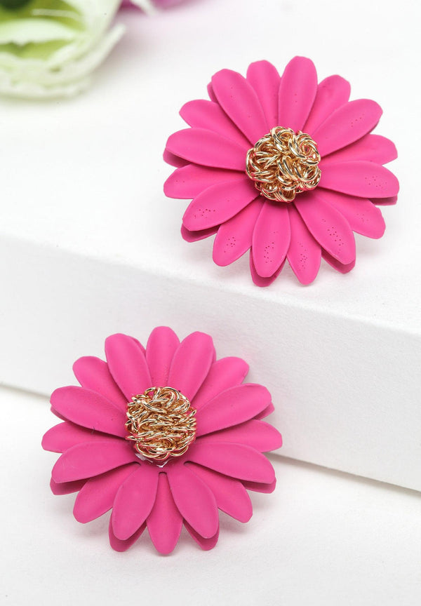 Fuchsia Floral Studs