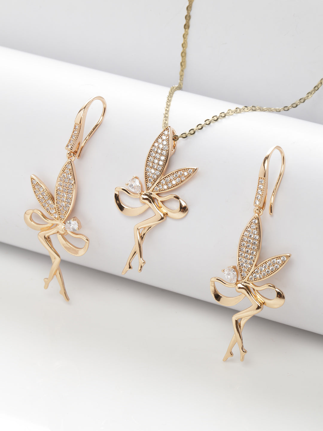 Cubic Zirconia Angel Pendant Earrings Set