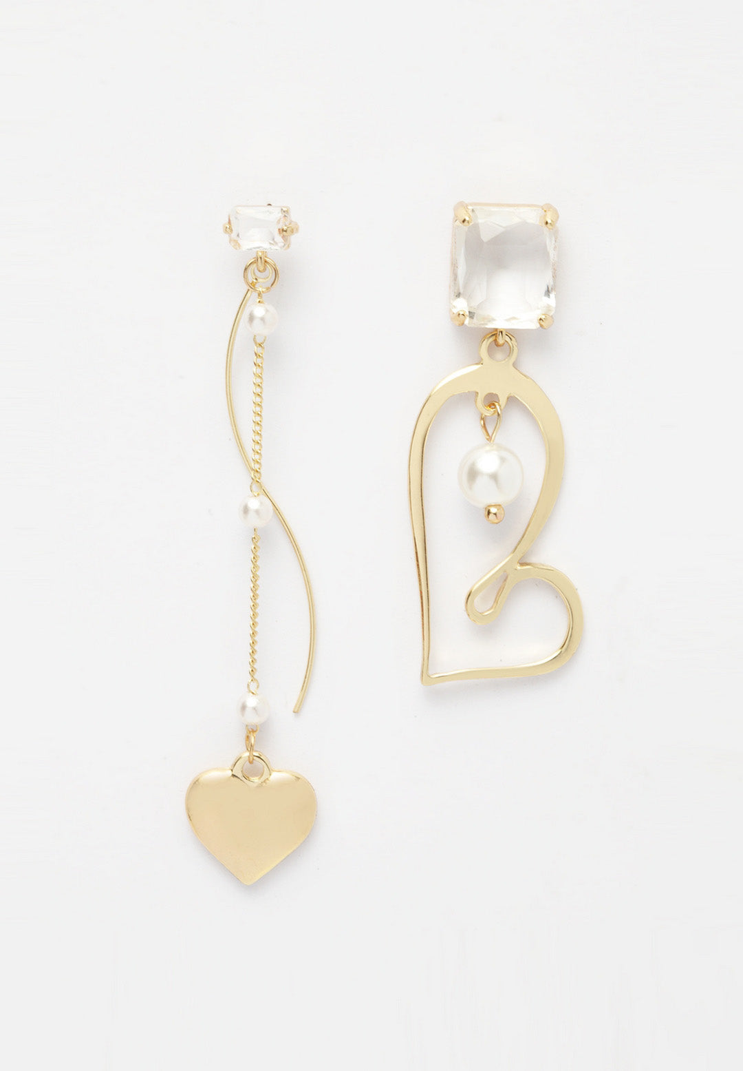 Quirky Heart And Pearls Crystal Earrings