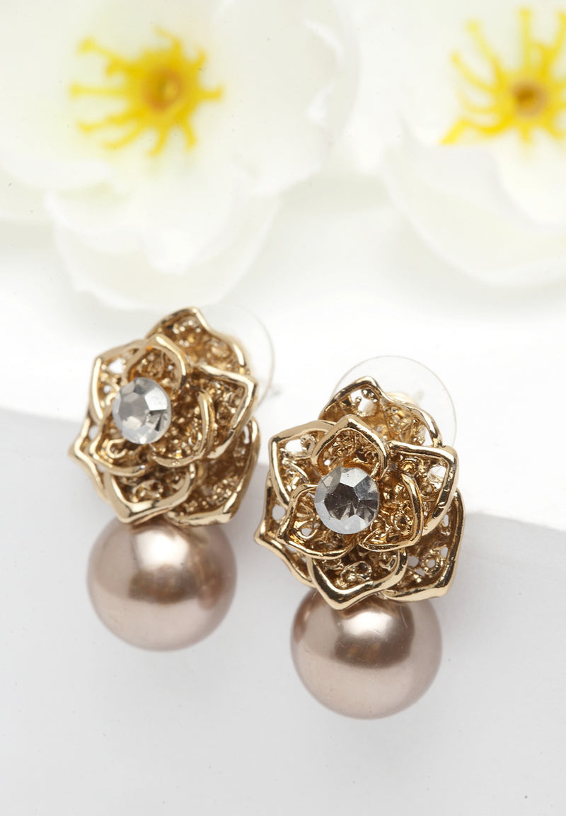 Sleek Gold-Plated Rose Crystal Earrings