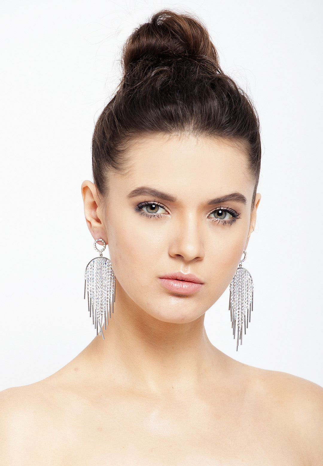 Sleek And Plush Crystal Dangling Earrings