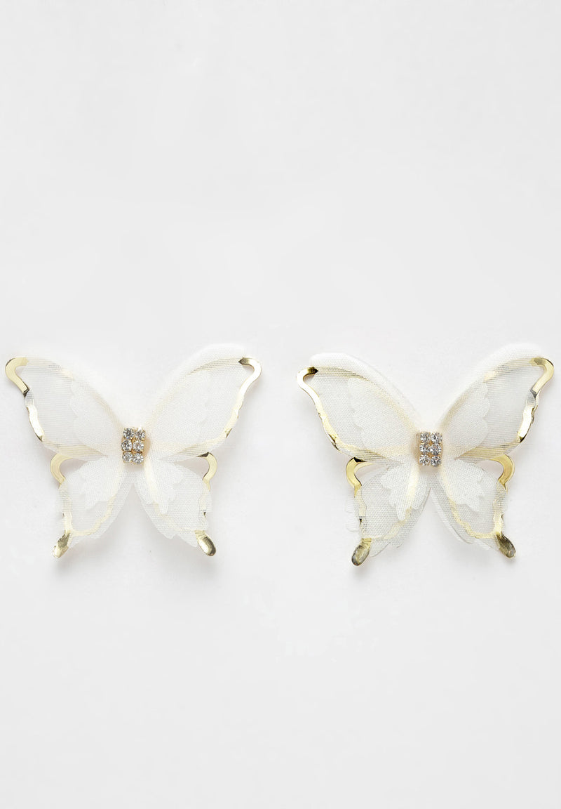 Goldfarbene und weiße Schmetterlings-Kristall-Ohrstecker