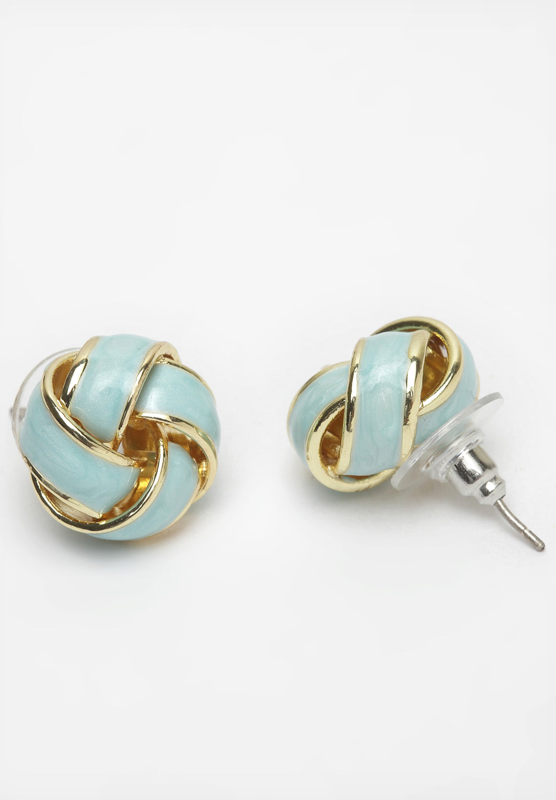 Gold & Blue Round Stud Earrings